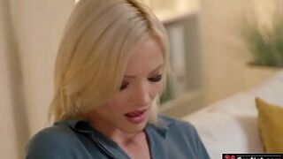 Blonde babe strip teasing office mate before having anal sex porn video